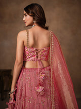 Onion pink chiffon tissue silk lehenga choli
