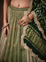 Pista green tissue silk lehenga choli for women