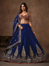Royal blue crepe zari lehenga choli