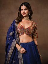 Royal blue crepe zari lehenga choli