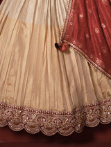 Cream silk zardosi lehenga choli for wedding wear