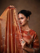 Rust orange tissue silk lehenga choli for women