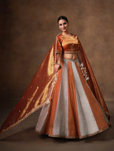 Rust orange tissue silk lehenga choli for women