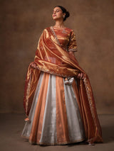 Rust orange tissue silk lehenga choli for women
