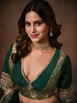 Bottle green banarasi silk heavy lehenga choli