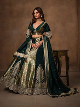 Bottle green banarasi silk heavy lehenga choli