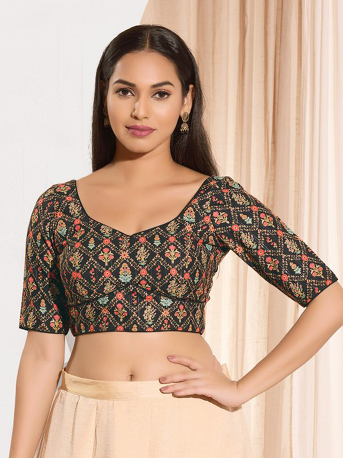 Black viscose rayon sweetheart neck blouse