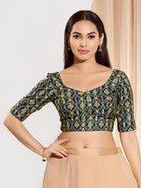 Navy blue viscose rayon sweetheart neck blouse