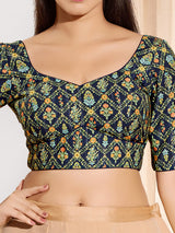 Navy blue viscose rayon sweetheart neck blouse