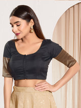 Black zari tafeta silk front open blouse