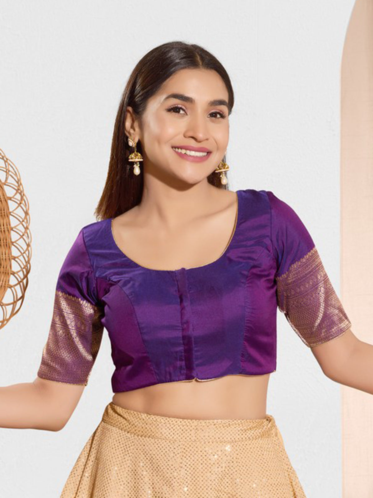 Purple zari tafeta silk ready made blouse