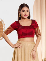 Maroon zari tafeta silk front open blouse