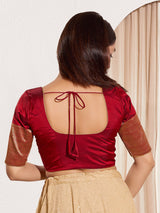 Maroon zari tafeta silk front open blouse