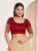 Maroon zari tafeta silk front open blouse