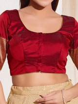 Maroon zari tafeta silk front open blouse