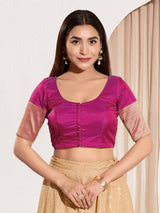 Purple zari tafeta silk elbow sleeve blouse
