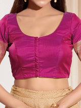 Purple zari tafeta silk elbow sleeve blouse
