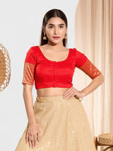 Red zari tafeta silk ready made blouse