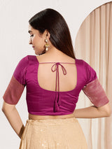 Pink zari tafeta silk front open blouse