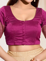 Pink zari tafeta silk front open blouse