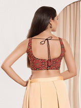 Maroon printed cotton square neck blouse