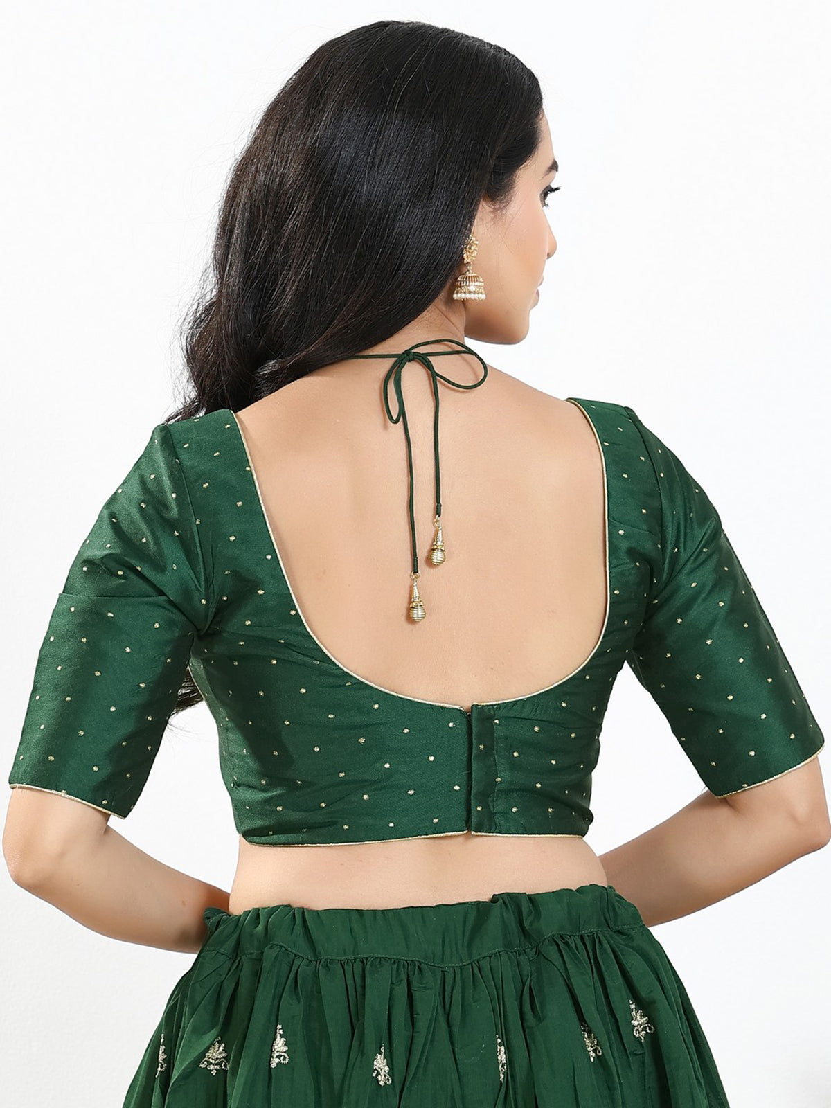 Bottle green zari brocade sweetheart blouse