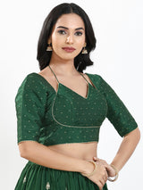 Bottle green zari brocade sweetheart blouse
