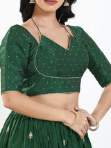 Bottle green zari brocade sweetheart blouse