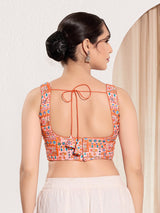 Peach printed rayon square neck blouse