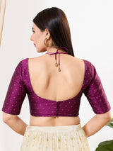 Purple zari brocade ready made blouse