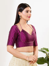 Purple zari brocade ready made blouse