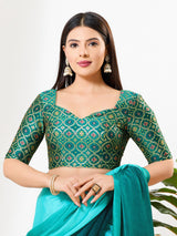 Rama green zari brocade sweetheart neck blouse