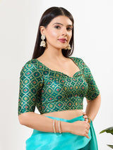 Rama green zari brocade sweetheart neck blouse
