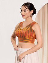 Mustard yellow ikat silk V neck blouse