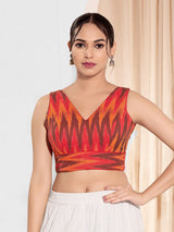 Red printed ikat silk ready blouse