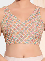 Peach printed jacquard sleeveless blouse