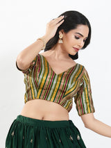 Green multi stripe brocade ready blouse