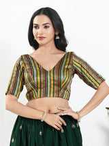 Green multi stripe brocade ready blouse