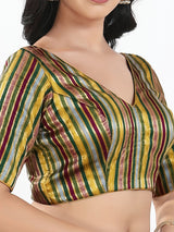 Green multi stripe brocade ready blouse