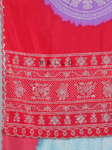 Red bandhej printed muslin silk festive saree