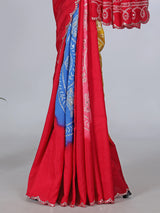 Red bandhej printed muslin silk festive saree
