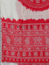 White and red bandhej muslin silk saree