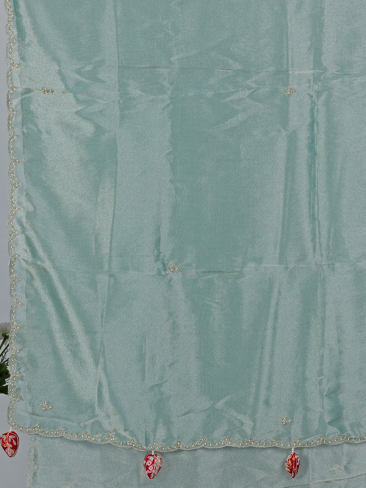 Mint blue tissue silk zardosi weaving saree
