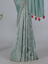 Mint blue tissue silk zardosi weaving saree