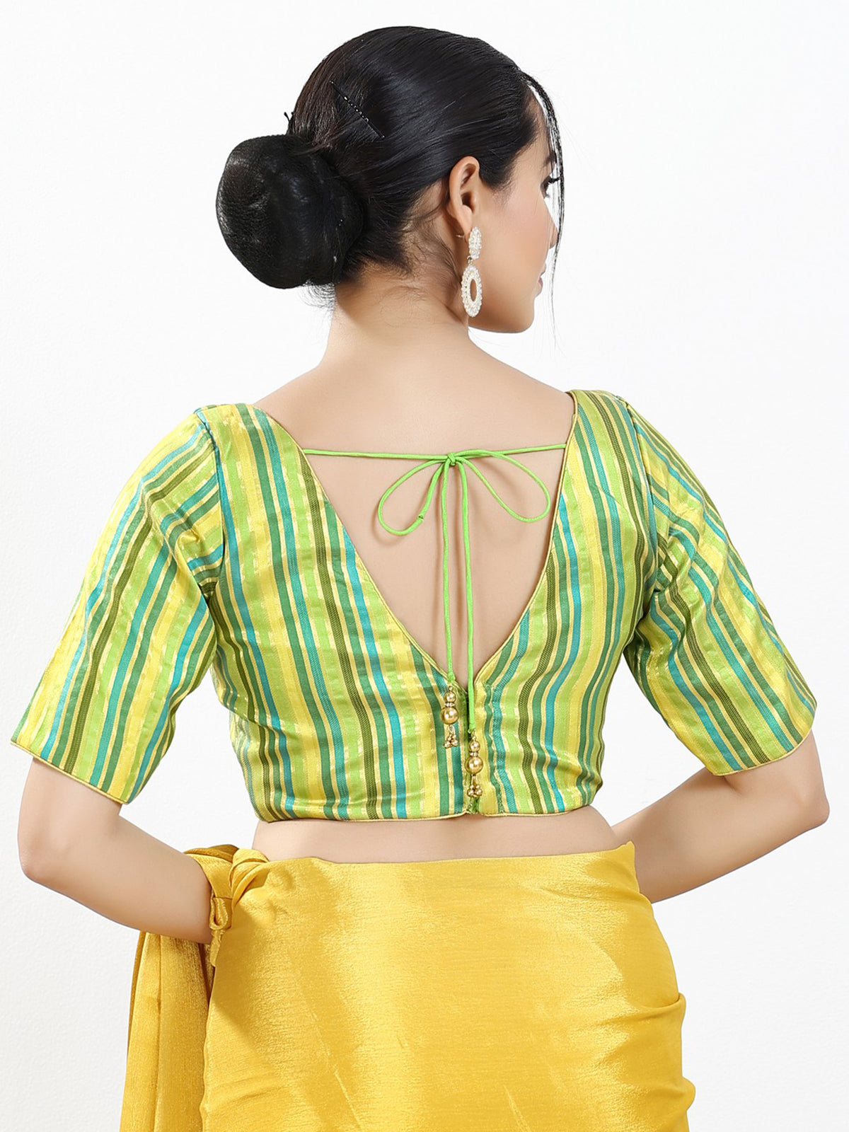 Parrot green multi stripe brocade blouse