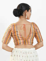 Peach multi stripe brocade ready blouse