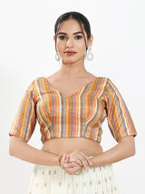 Peach multi stripe brocade ready blouse