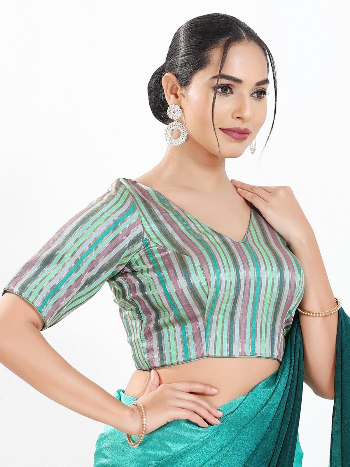 Pista multi stripe brocade V neck blouse