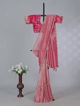 Pastel pink tissue silk designer saree