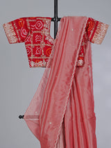 Peach tissue silk gota and zardosi work saree